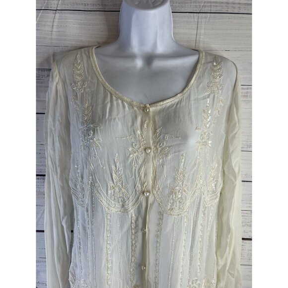 Vintage Soft Surroundings Sheer White Sequence Beaded Blouse M Whimsygoth Fairy - Picture 4 of 12